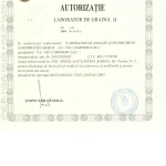 Certificat laborator propriu autorizat GR II autorizare 8